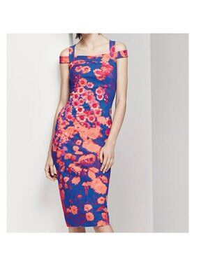 Chiara Boni La Petite Robe Blue Orange Floral Mariska Pencil Dress, Size 4 | 40
